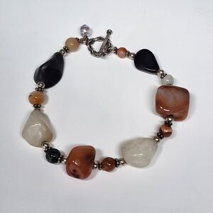 Silver‎ Tone Natural Polished Stones Gemstone Rock bracelet toggle